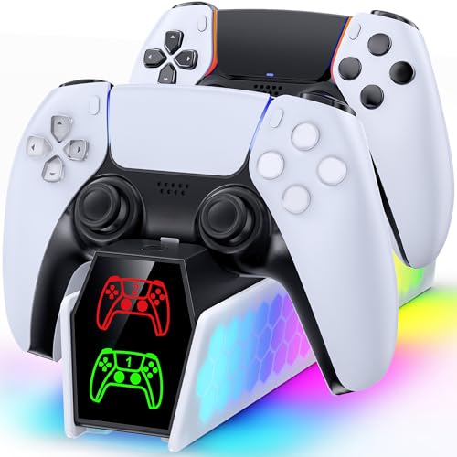 RGB PS5 Controller Ladestation für Dualsense Controller, Ladestation für PlayStation 5 Controller Zubehörset mit 2Std Schnelllade, PS5 Zubehör thumbnail 1