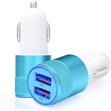Universal Metal 12 Volt / 1 ~ 2 Amp Dual USB Port Car Charger for iPhone Samsung Smartphone(Light Blue)