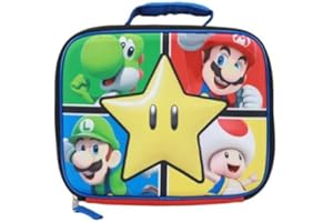 Bioworld Super Mario Insulated Lunch Bag for Kids – Small Rectangle Lunch Box with Handle, Leakproof Thermal Lunch Tote, Reus
