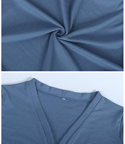 Women's V-Neck Solid Button Down KnitwearSoft Basic Long Sleeve Knit Snap Cardigan Sweater Blue L