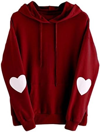 2017 3 Colors Womens Long Sleeve Heart Hoodie Sweatshirt Jumper Hooded Pullover Tops Blouse (4XL, Wine)