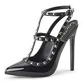Womens Gladiator Sandals Heels Black T Strap Pumps Studded Shoes 5 Inch Heels Size: 10