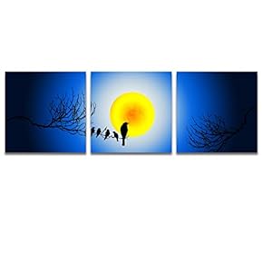 3 Piece Canvas Wall Art for Living Room Bedroom Home Artwork Charming Moonlit Night Paintings Ready to Hang - 12"x12"x3 Panels
