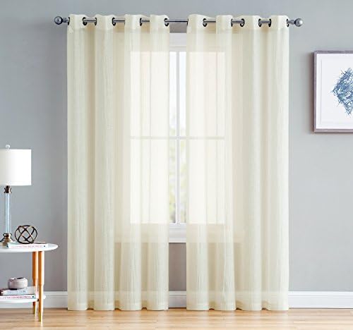 Crushed Grommet Semi-Sheer Window Curtains by AsaTex - Set of Two (2) - 108 Inch Long - Total Width 108 Inch (54 Inch Wide Each Panel, Beige)