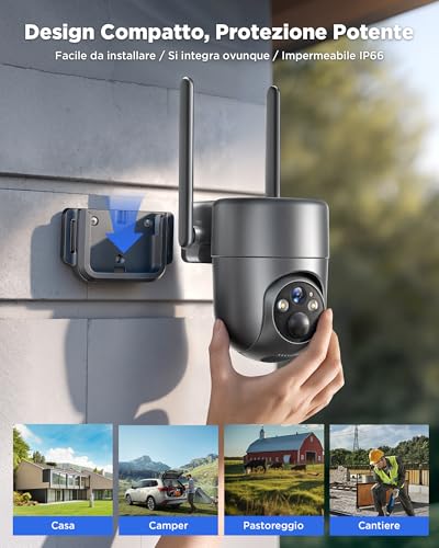 NUASI 4G LTE Outdoor Solar Camera with Wireless SIM, 2K Solar Panel and Battery, 360° PTZ, Color Night Vision, PIR Detection, Two-Way Audio, IP66, No WiFi