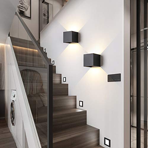 FUPE 4 Pieces Wall Light Outdoor/Indoor LED Cube Modern Black 12 W 3000 K Warm Light IP65 Waterproof Outdoor Wall Light Square Adjustable Beam Angle
