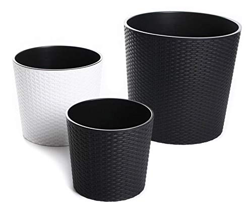 Blumenkübel Blumenkasten Blumentopf Übertopf Rattan Optik Pflanzkübel mit Einsatz Rato Rund (250 Anthrazit) – Bild 5