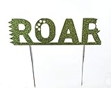 CMS Design Studio Handmade Dinosaur Birthday Cake Topper Decoration - Roar - Double Sided Glitter Stock (Green)