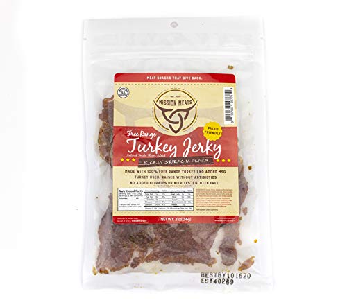 Mission Meats Paleo Sriracha Free Range Turkey Jerky | Hand Crafted & Small Batch. MSG Free, Nitrate & Nitrite Free (Kickin' Sriracha Turkey Jerky, 3 pack)