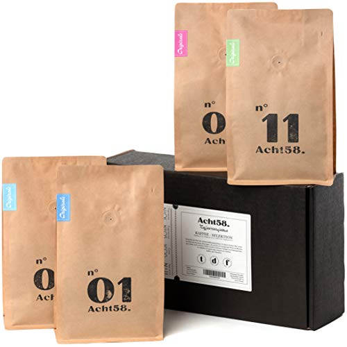 Probier-Paket von Acht58 – 4 x 250g feinste Kaffee- & Espresso-Bohnen – Perfektes Kaffee-Geschenk-Set – ganze Bohnen