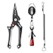 SAMSFX Aluminum Fishing Pliers Hook Remover Braid Line Cutter with Coiled Lanyard, Fly Fishing Knot Tying Tool & Retractors (Gray Handle, Split Ring Nose)