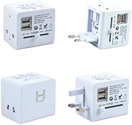 Hurbet Universal Travel Adapter For International Travel - Dual USB Ports, Small, Lightweight, Compact Design - AC Adapter for US/UK/EU/AUS &amp; ASIA - Free Protective Leather Pouch