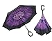 Inverted Umbrella Double Layer Windproof UV Protection Sun&Rain Car Reverse folding Umbrellas Cute Travel Umbrella Manually Rain Windproof Anti-UV Star Flower Umbrella for Easy Carrying Purple