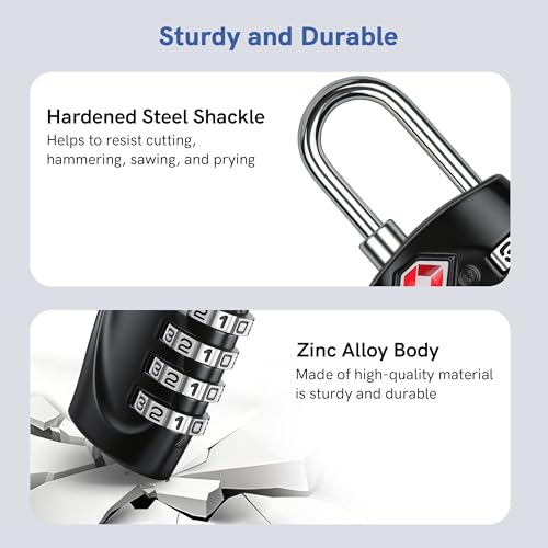T Tersely （4 Pack）TSA Approved Luggage Combination Locks, 4 Digit Combination Padlock with Alloy Body TSA Lock for Travel Bag, Suit Case, Lockers, Gym, Bike Locks or Other