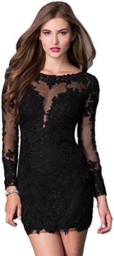 Alinafeng Women's 2017 Elegent Beads Lace Fomal Evening Dresses with Long Sleeves (10,Black)