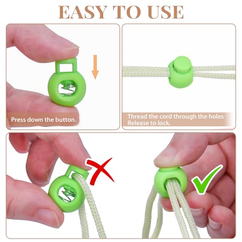 Hysagtek Plastic Cord Locks for Drawstrings Shoelaces, 100 Pcs Adjustable Round Cord Stops for Paracord, Backpacks