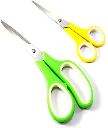 1 Set Stainless Steel Scissors 8.5 inch + 6.5 inch (Green-Yellow)