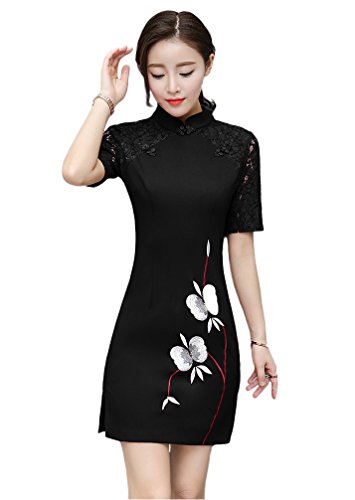 Women Short Slim Dress Chinese Style Evening Party Qipao Cheongsam
