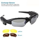 Daono Sports Stereo Bluetooth V4.1 Wireless Headphones Sunglasses with Replaceable 2 Pair Lens (Yellow,Brown)