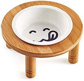 SHANDG Pet Supplies Personalized Double Dog Cat Bowls 1Pc Elevated Dog and Cat Solid Wood Base Pet Feeder with Ceramic Bowl Suitable for Puppy Dog Cat Kitten