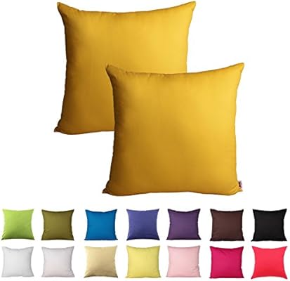 Queenie 2 Adet Renk Pamuklu Dekoratif Yastik Kilifi Kanepe Koltuk Ortusu Yastik Kilifi 14 Renk Ve 5 Olcude Mevcuttur Hardal Sarisi 20 X 20 Inch 50 X 50 Cm Amazon Com Tr