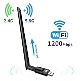 USB Wifi Adapter 1200Mbps ZTESY USB 3.0 Wifi Dongle 802.11 ac Wireless Network Adapter with Dual Band 2.4GHz/300Mbps+5GHz/866Mbps 5dBi High Gain Antenna for Desktop Windows XP/Vista/7/8/10 Linux Mac