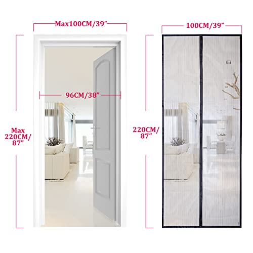 Apalus Fly Screen Door, Magnetic Insect Protection, Ideal for Balcony Doors, Cellar Doors and Patio Doors, Easy to Attach with Adhesive, No Drilling, Cannot be Shortened, 100 x 220 cm, Black