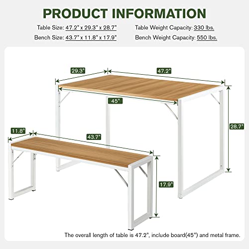 IMUsee 3Piece 47.2" Dining Table Set for 46,Heavy Duty Kitchen Table
