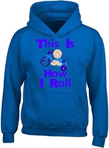 Gilded Penguin Toddler on A Tricycle Saying This is How I Roll in Blue - Adult Hoodie XL Royal