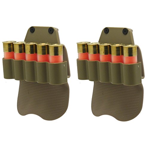 Ultimate Arms Gear Tan 2 Pack of 5-Round Shotgun Ammo Shot Shell Cartridge Hunting Carrier Holder Belt Paddle Holster Fits 12 GA Gauge, Mossberg 500/590/835/Maverick 88