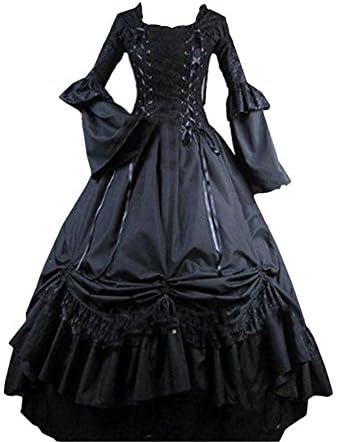 Womens Black Square Collar Gothic Victorian Classic Lolita Prom Ball Dress