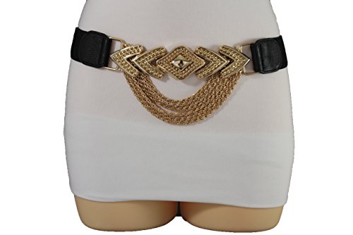 TFJ Women Fashion Belt Gold Metal Chain Long Buckle Hip High Waist Elastic S M