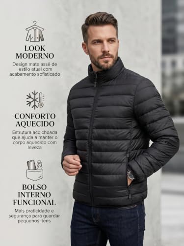 Jaqueta Puffer Masculina Impermeável Térmica Bomber Slim Inverno
