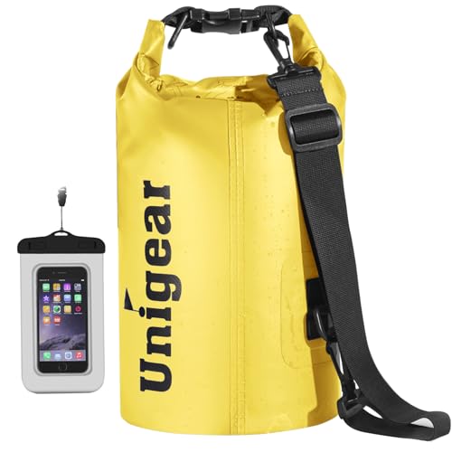 Unigear Dry Bag, 2L/5L/10L/20L/30L/40L/55L, wasserdichter Beutel wasserdichte Taschen Seesack Packsack mit Handytasche und Gurte für Boot und Kajak, A