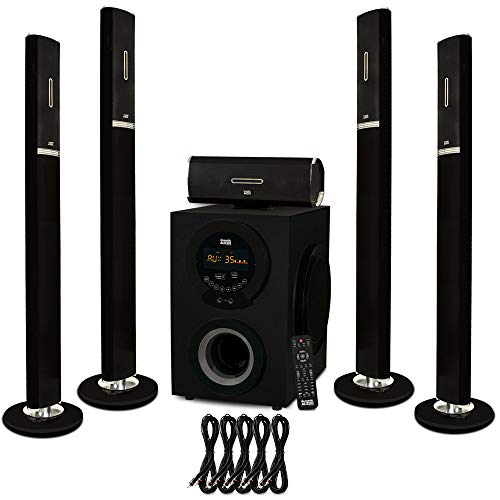 Acoustic Audio AAT3002 Tower 5.1 Home Theater Bluetooth Speaker System and 5 Extension Cables