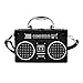 Rebecca Women Retro Radio Shape Crossbody Bag PU Leather Vintage Top Handle Handbag Purse (Black)