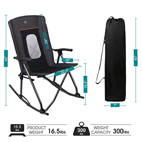 PORTAL Oversized Folding Rocking Camping Chair Portable Outdoor Rocker with High Back Hard