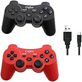 Crifeir 2 Pack Wireless Controller for Playstation 3 PS3 with Charger Cable（Red and Black）