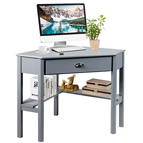 Amazon Com Grey Corner Computer Desk With Slide Out Drawer Bottom