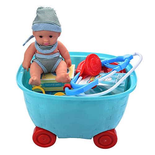 Kids Medical Pretend Play Toy Set | Toddler Doctor Nurse Playset w/Doll Carrying Working Platform Case | Educational Learning Role Play Gifts for Boys Girls (Blue) - Thumbnail 7