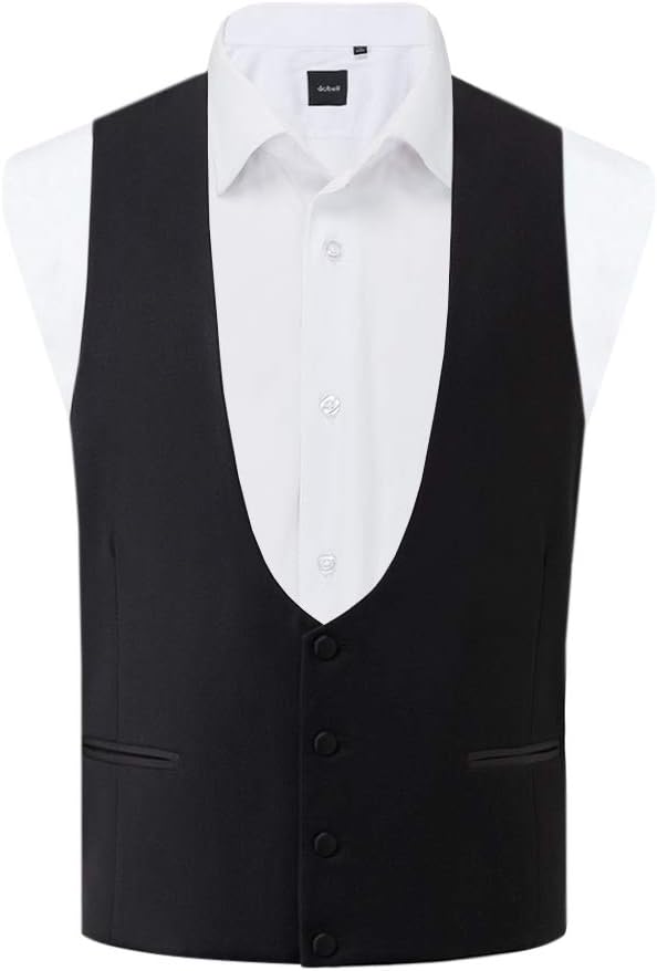 Dobell Mens Black Tuxedo Waistcoat Regular Fit Horseshoe