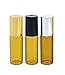 Teensery 25 Pcs 5ML Amber Glass Roller Bottles Refillable Aromatherapy Perfume Essential Oil Roll On Bottle Container Vials Jars Tube with Metal Ball, Gold Cap