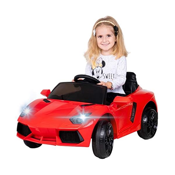 Actionbikes Motors Kinder Elektroauto Super Sport | 2,4 Ghz Fernbedienung - 1 Person Kunstledersitz - MP3 - USB - SD - 2 x 25 Watt Motor (Total 50 Watt) - Soft Start (Rot)