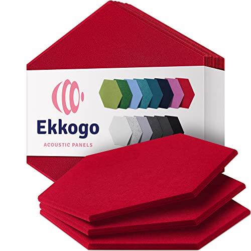 Ekkogo Acoustic Panels 6-Pack Soundproof Wall Panels 14''X13''X0.4'' Sound Panels High Density Sound Dampening Panels - [Candy Red Hexagon]