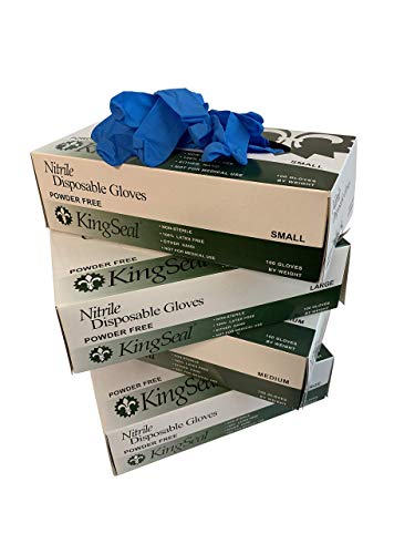 KingSeal Nitrile Disposable Gloves, Powder-Free, Latex-Free, Blue, Size Large - 1 Box of 100 Gloves - Thumbnail 3