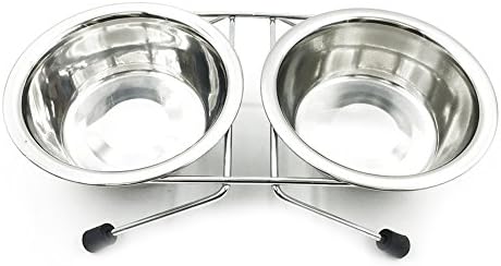 Pet Cuisine stainless steel Dog Cat Double Diner Pet Bowl - 2 Pet Dishes Package Set for Drinking or Eating