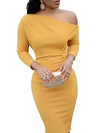 Bigyonger - Vestido de manga larga con hombros descubiertos para mujer