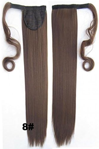 Beauty Wig World 22inch 55cm 90g Long Straight Synthetic Hair Clip Ponytails Pony Tail Hair Extensions - #8 medium brown