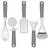 Uarter Kitchen Utensil Sets 5 Pcs - Kitchen Tools Essentials Gadgets - Cookware Gadgets/Accessories with Potato Masher | Peeler | Cheese Grater | Whisk | Pizza Cutter - Cooking Utensils for Daily Use