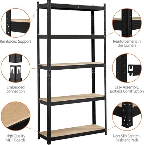 Beauenty Storage Shelves,Metal Shelves,Storage Rack 180cm, 5 Layers (80 KG Loading Capacity Per Shelf) Metal Storage Rack Height Adjustable Storage Shelves(White, B)